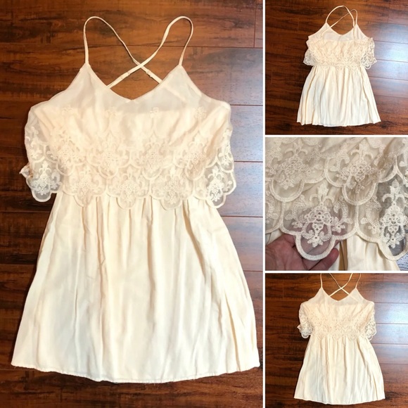 Vintage Cream Embroidered Eyelet Mini Dress - Picture 4 of 7